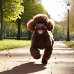 **

A fluffy, chocolate-colored Toy Poodle named "Coco" happily running towards its owner in a sunlit park. Coco has a cute, well-groomed appearance. The owner is smiling and reaching out to pet Coco. The overall scene conveys warmth and affection.

**