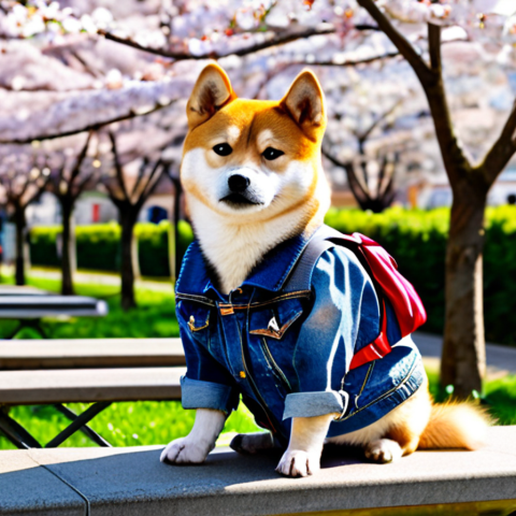Stylish Dog in City Park**

"A cute Shiba Inu wearing a stylish, fully clothed, modest denim jacket with a small backpack, sitting attentively in a sunny city park filled with cherry blossoms, safe for work, appropriate content, professional photography, perfect anatomy, natural proportions, well-formed paws, proper paw count, family-friendly setting, daytime, high quality."

**