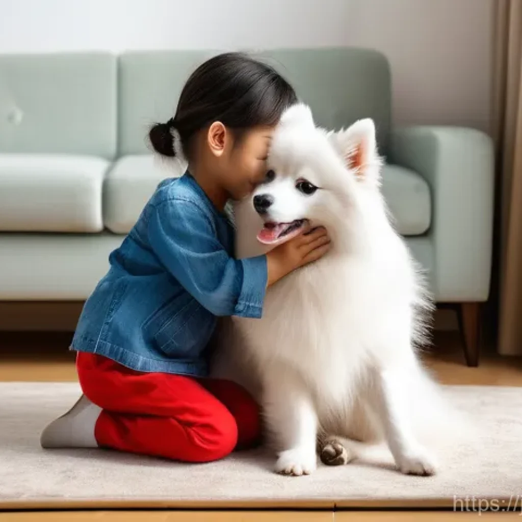 스피츠의 종류 - **Prompt 1: Japanese Spitz - "A White Angel's Embrace"**
"A heartwarming scene featuring a pure ...