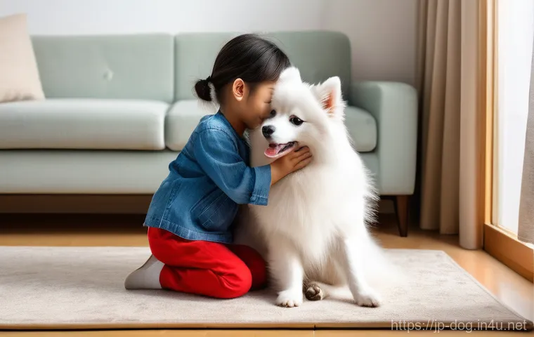 스피츠의 종류 - **Prompt 1: Japanese Spitz - "A White Angel's Embrace"**
    "A heartwarming scene featuring a pure ...