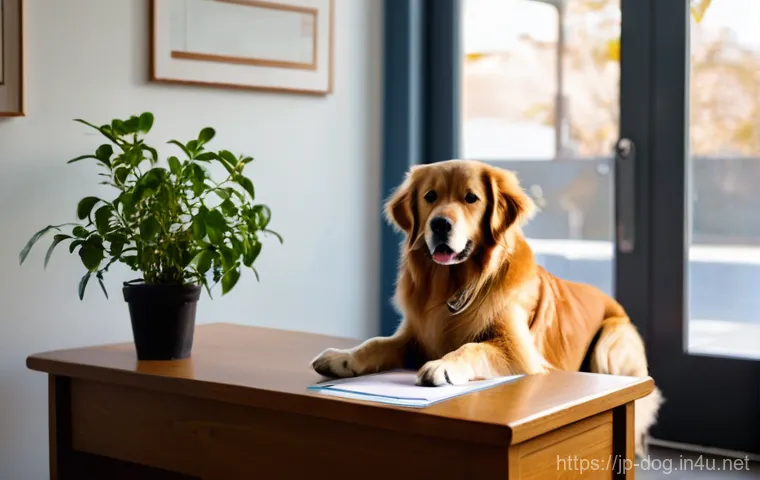 강아지 등록증 발급 방법 - **Prompt:** A cozy and bright scene inside a community administrative office. A kind-looking female ...
