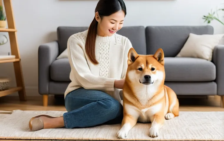 강아지의 질병 예방 - **Prompt 1: A Gentle Daily Health Check-up at Home**
    "A cozy indoor scene featuring a caring pet...